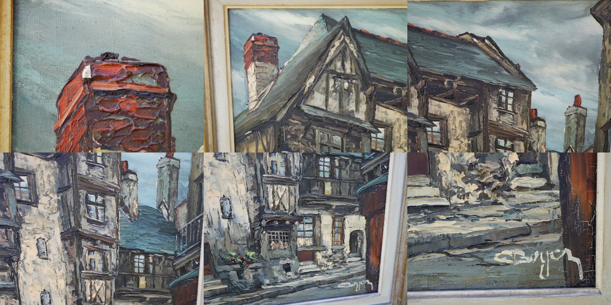 Hst Knife Painting Signed Boyer Half-timbered Norman Village House Rbn25boy001-photo-7