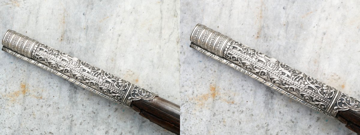 EMPIRE pistolet ARGENT d'arçon silex à la Mameluk Mamelouk de style OTTOMAN - époque XV-photo-8