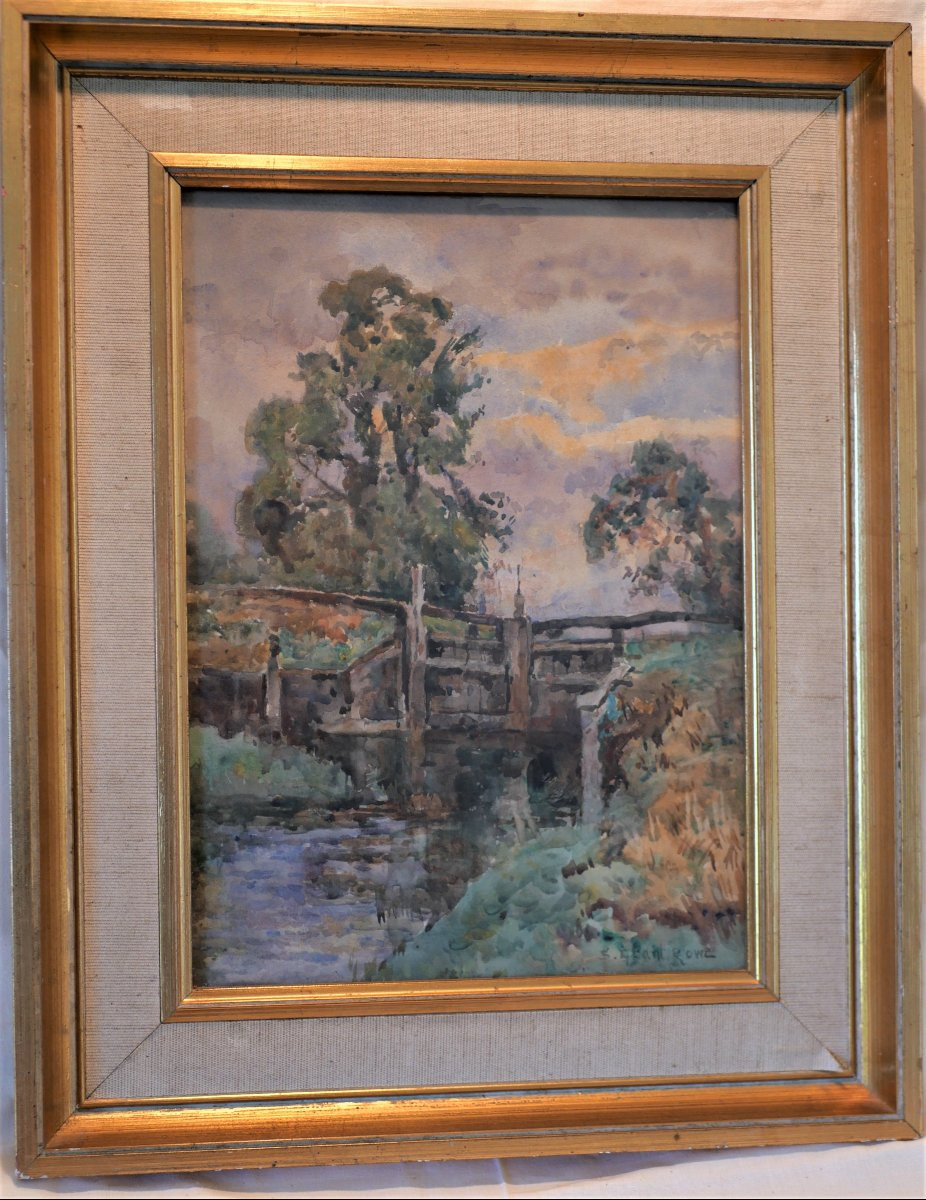 Beautiful Original Gouache Work Signed Sidney Grant Rowe Framed XIX Tou25gra001-photo-2