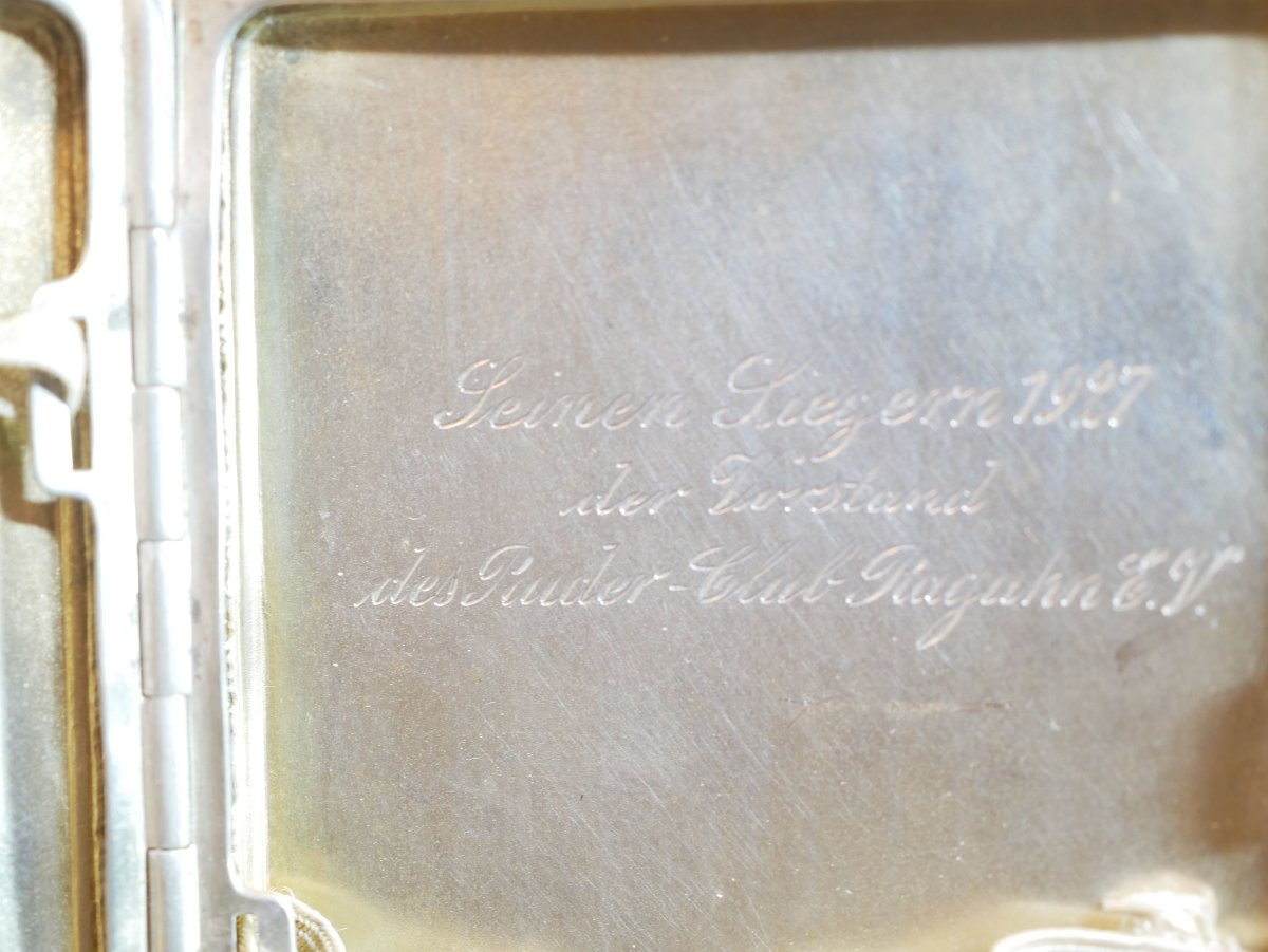 Silverware Cigarette Case Reward Club Oars Raguhn 1927 Silver Uka 800 -photo-2