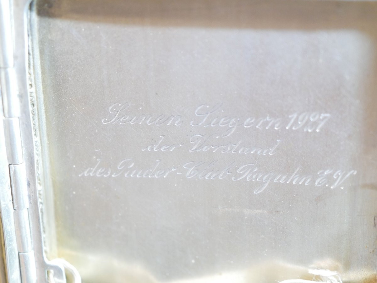 Silverware Cigarette Case Reward Club Oars Raguhn 1927 Silver Uka 800 -photo-3