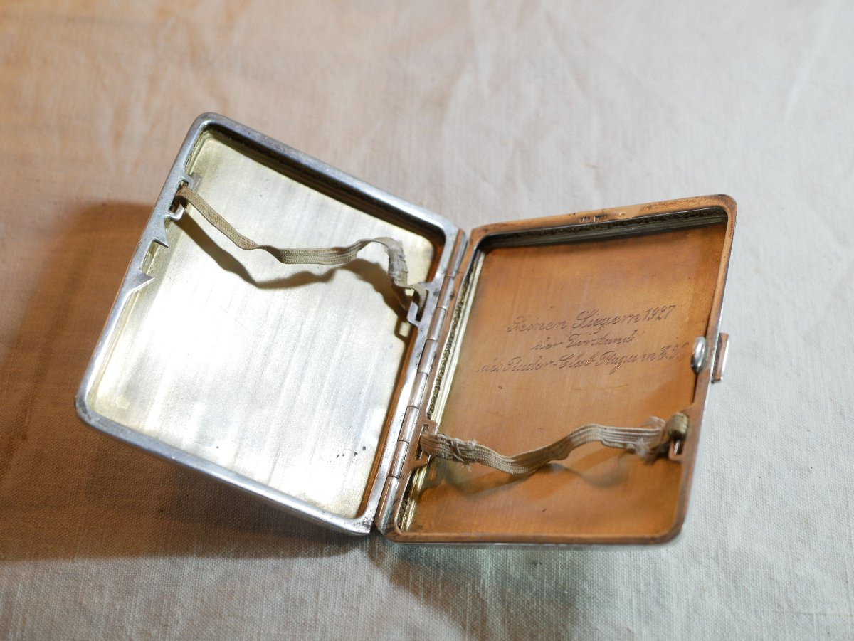 Silverware Cigarette Case Reward Club Oars Raguhn 1927 Silver Uka 800 -photo-4