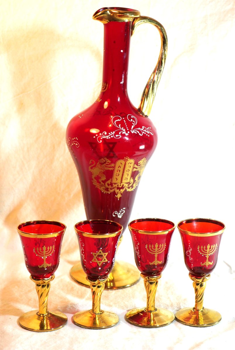 JUDAICA - Service  Murano Hanoukka - lions de Juda - Torah Menorah PRN25MUR001-photo-2