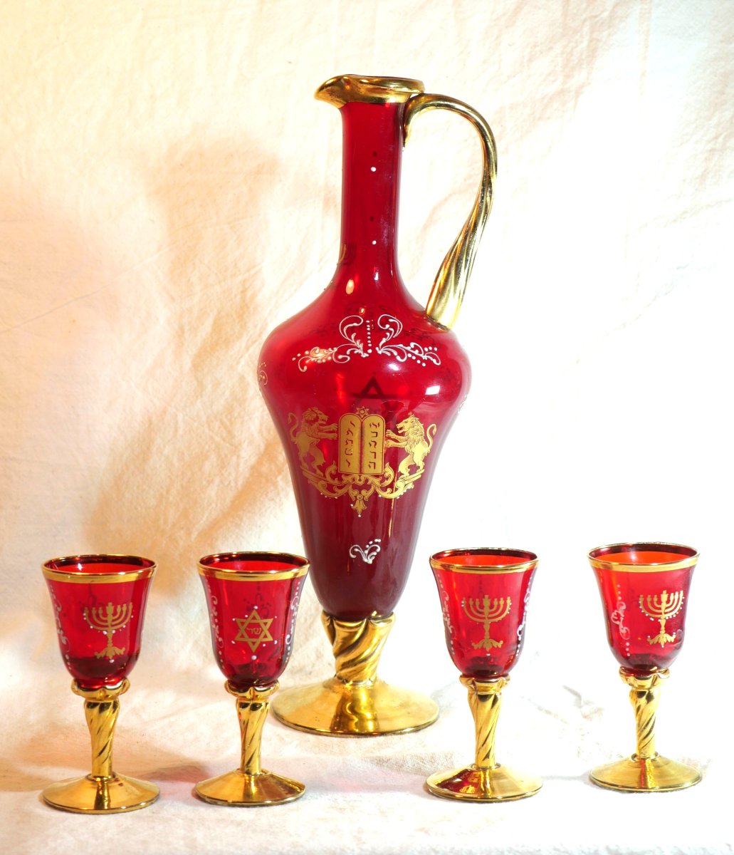 JUDAICA - Service  Murano Hanoukka - lions de Juda - Torah Menorah PRN25MUR001-photo-3