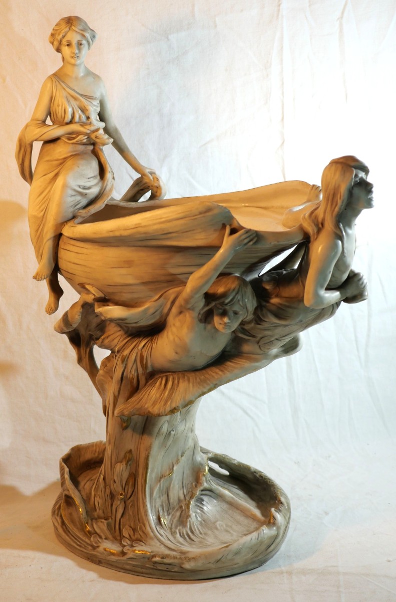 ART NOUVEAU Royal Dux Bohemia - Imposante Coupe Bohême vers 1900 - Néréide - SDC25DUX001