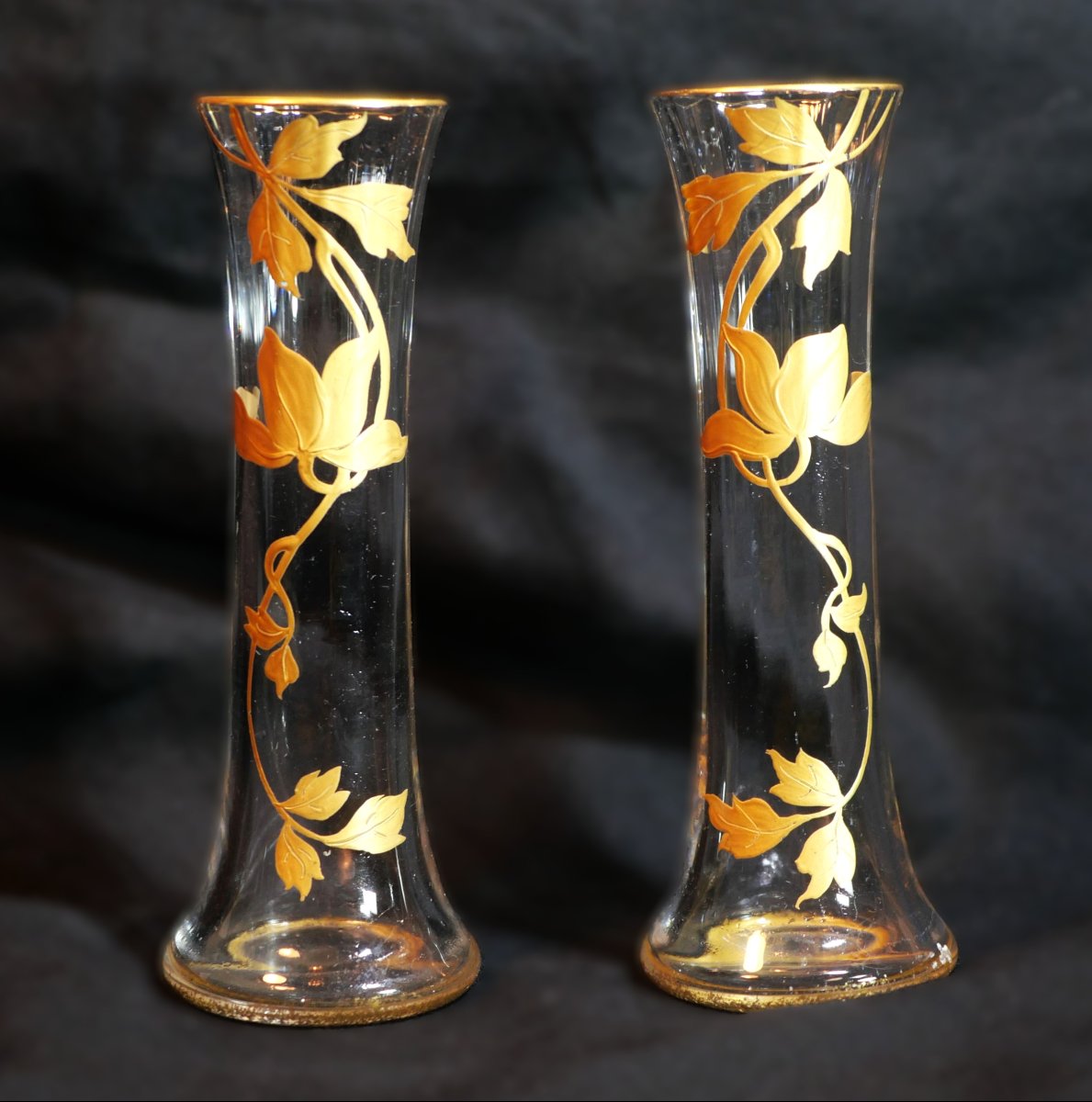 Art Nouveau - Reduced Pair Of Soliflore Vases With Vegetal Decoration And Gilt Highlights Sdc25vas004-photo-3