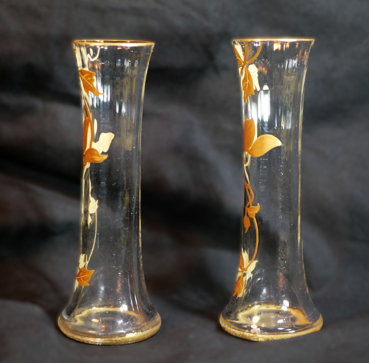 Art Nouveau - Reduced Pair Of Soliflore Vases With Vegetal Decoration And Gilt Highlights Sdc25vas004-photo-4