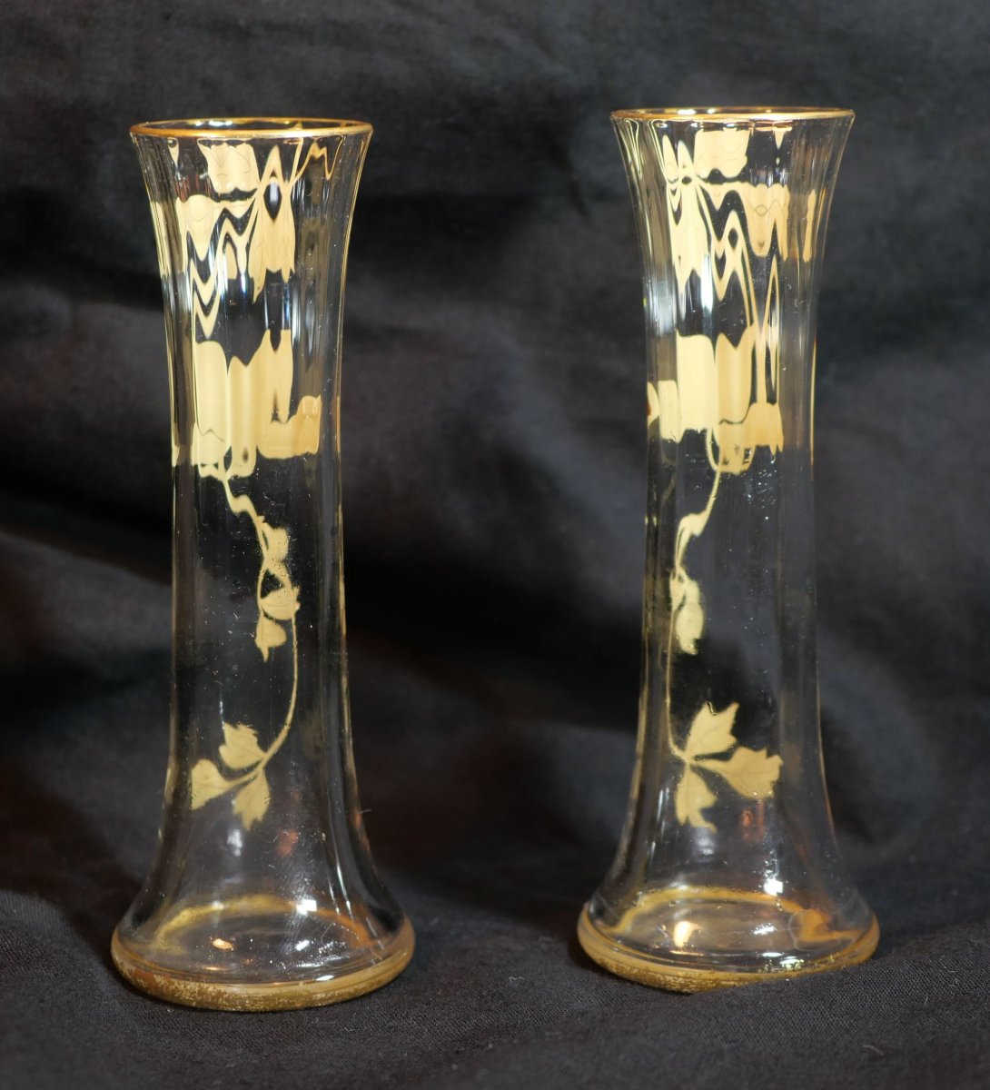Art Nouveau - Reduced Pair Of Soliflore Vases With Vegetal Decoration And Gilt Highlights Sdc25vas004-photo-1