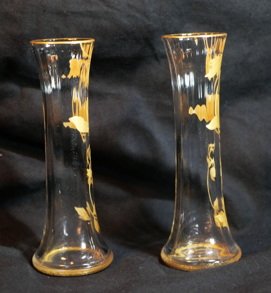 Art Nouveau - Reduced Pair Of Soliflore Vases With Vegetal Decoration And Gilt Highlights Sdc25vas004-photo-2