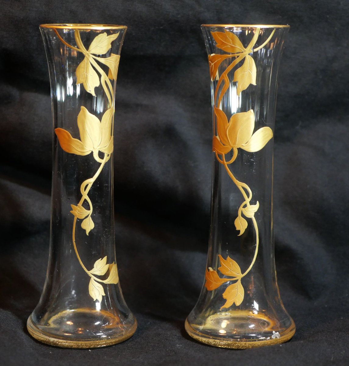 Art Nouveau - Reduced Pair Of Soliflore Vases With Vegetal Decoration And Gilt Highlights Sdc25vas004-photo-4
