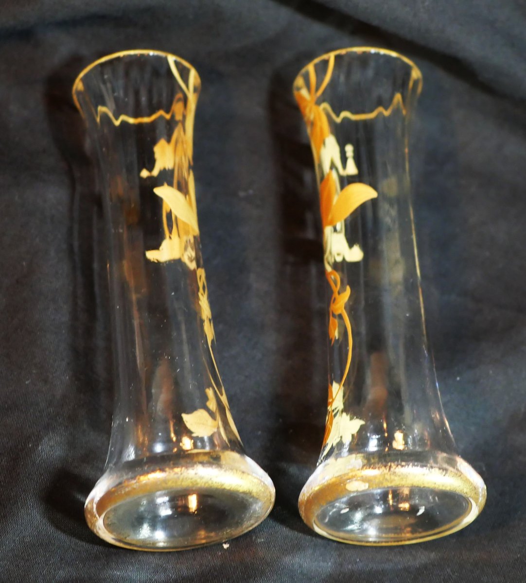 Art Nouveau - Reduced Pair Of Soliflore Vases With Vegetal Decoration And Gilt Highlights Sdc25vas004-photo-7