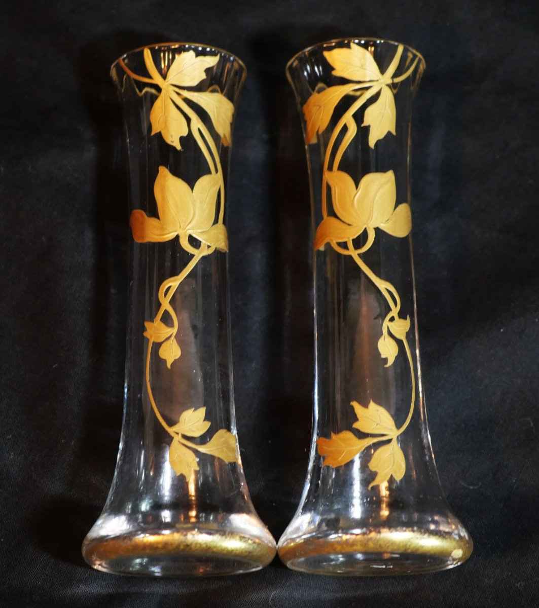 Art Nouveau - Reduced Pair Of Soliflore Vases With Vegetal Decoration And Gilt Highlights Sdc25vas004-photo-8