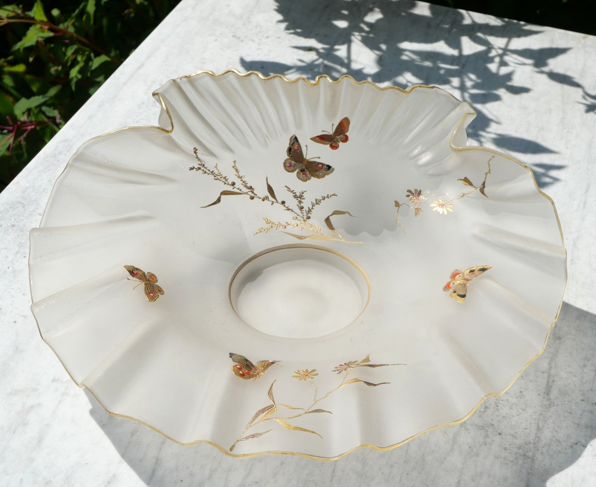 Art Nouveau - Sandblasted Glass Seashell Bowl With Japanese-style Decoration, 19th Century, Montjoye Scn25pap001-photo-2