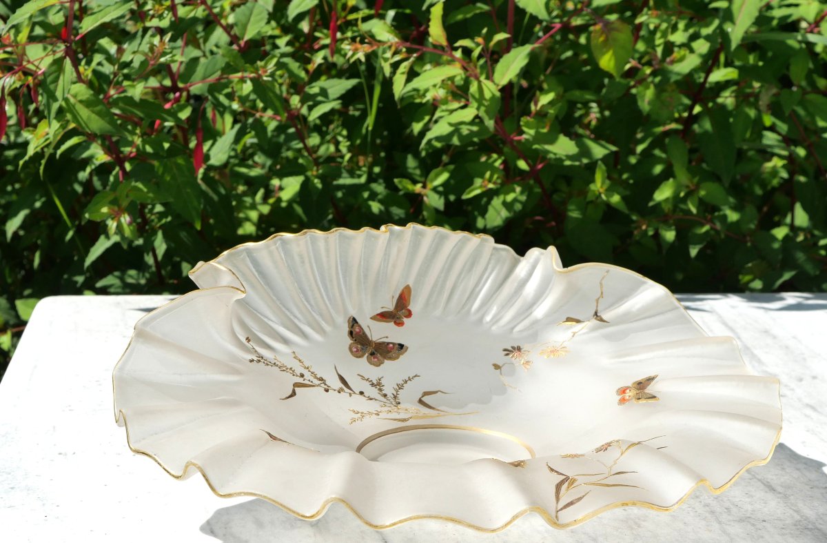 Art Nouveau - Sandblasted Glass Seashell Bowl With Japanese-style Decoration, 19th Century, Montjoye Scn25pap001-photo-3