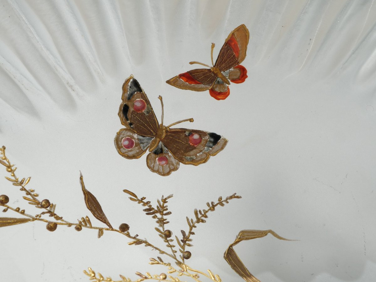 Art Nouveau - Sandblasted Glass Seashell Bowl With Japanese-style Decoration, 19th Century, Montjoye Scn25pap001-photo-4