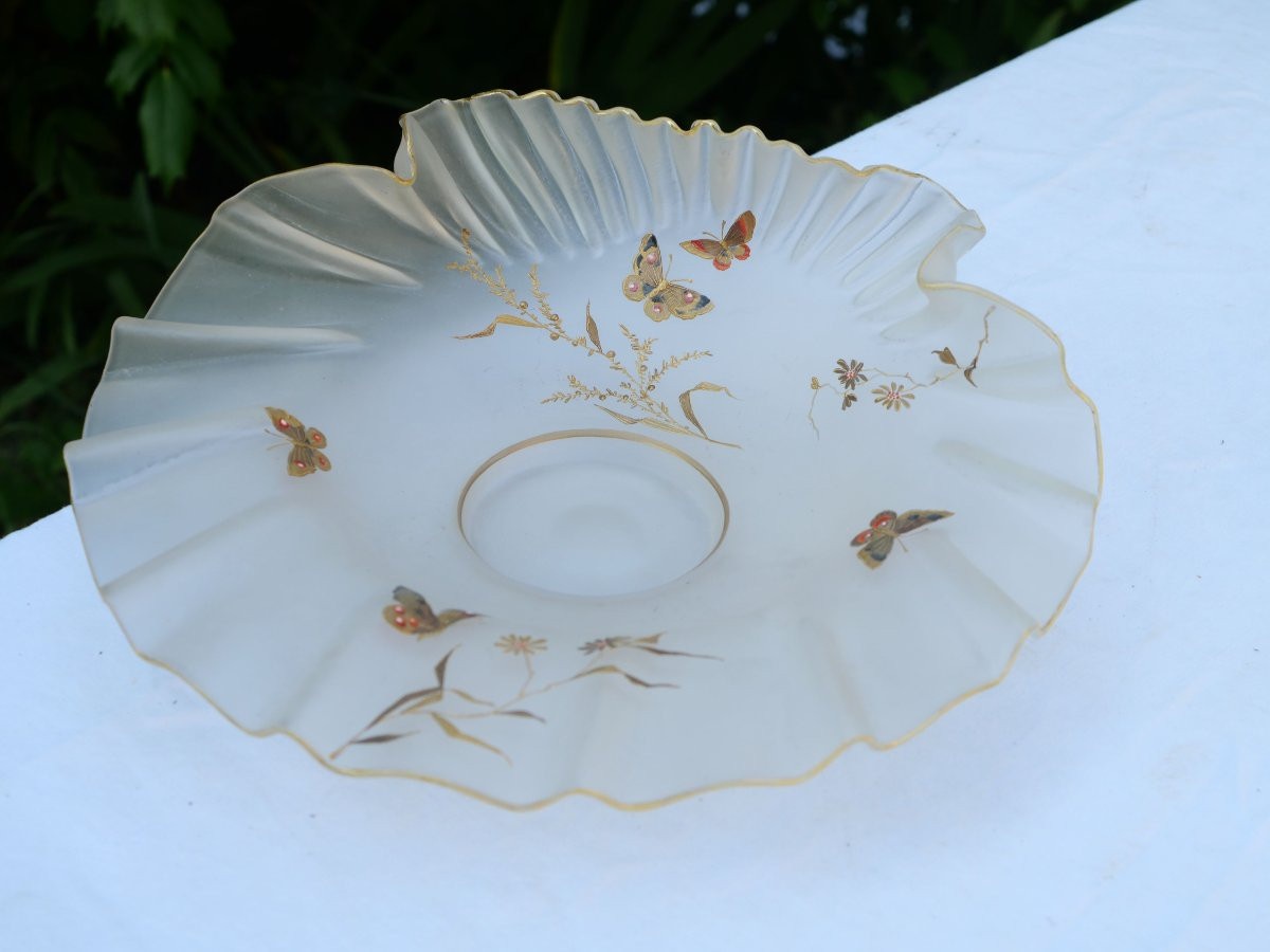 Art Nouveau - Sandblasted Glass Seashell Bowl With Japanese-style Decoration, 19th Century, Montjoye Scn25pap001-photo-3