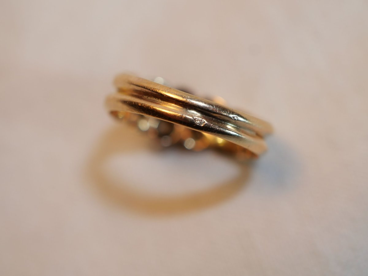 bague OR 18K 2 anneaux 2 ors sertie d’une perle et d’un saphir épaulée brillants SDC25BAG001-photo-6