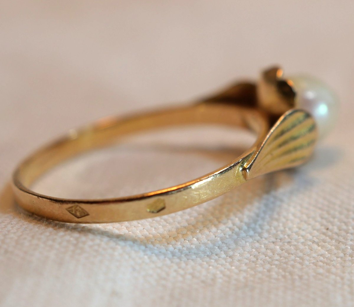 18k Gold Ring With Pearl, Gross Weight 1.6 Grams, Goldsmith Charles Godin, 1920, Sdc25bag002-photo-1