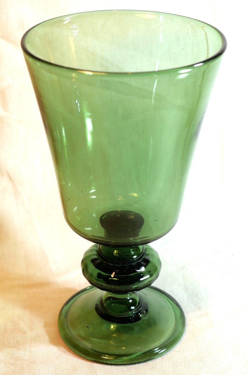 Huge Green Wedding Glass From The 19th Century. Height 27 Cm (lib). -photo-3