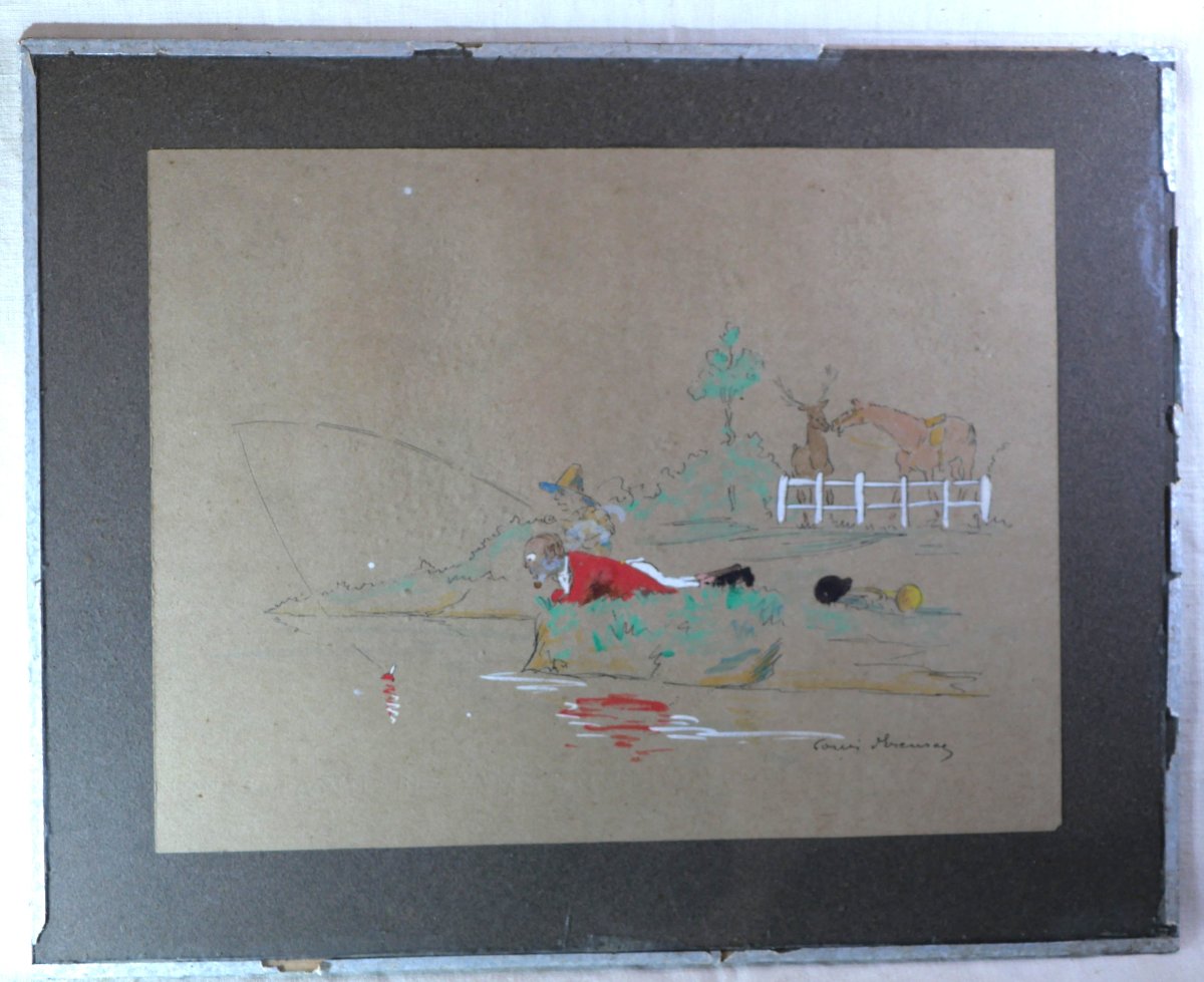 œuvre unique de Louis d'Escuray Humoristique chasse à courre et pêche REV25DES001 -photo-2