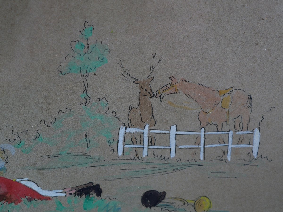 œuvre unique de Louis d'Escuray Humoristique chasse à courre et pêche REV25DES001 -photo-4