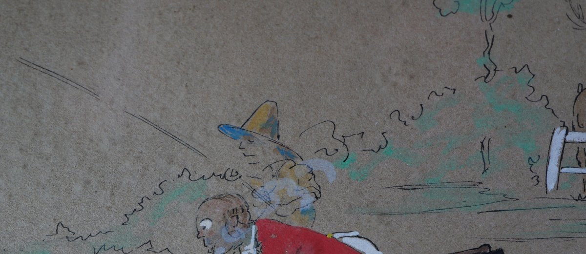 œuvre unique de Louis d'Escuray Humoristique chasse à courre et pêche REV25DES001 -photo-1
