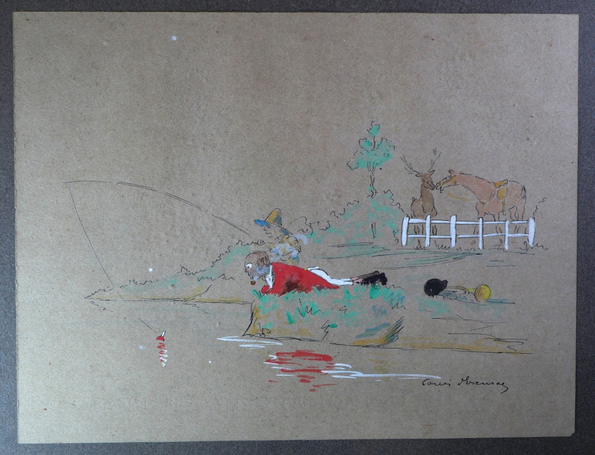œuvre unique de Louis d'Escuray Humoristique chasse à courre et pêche REV25DES001 