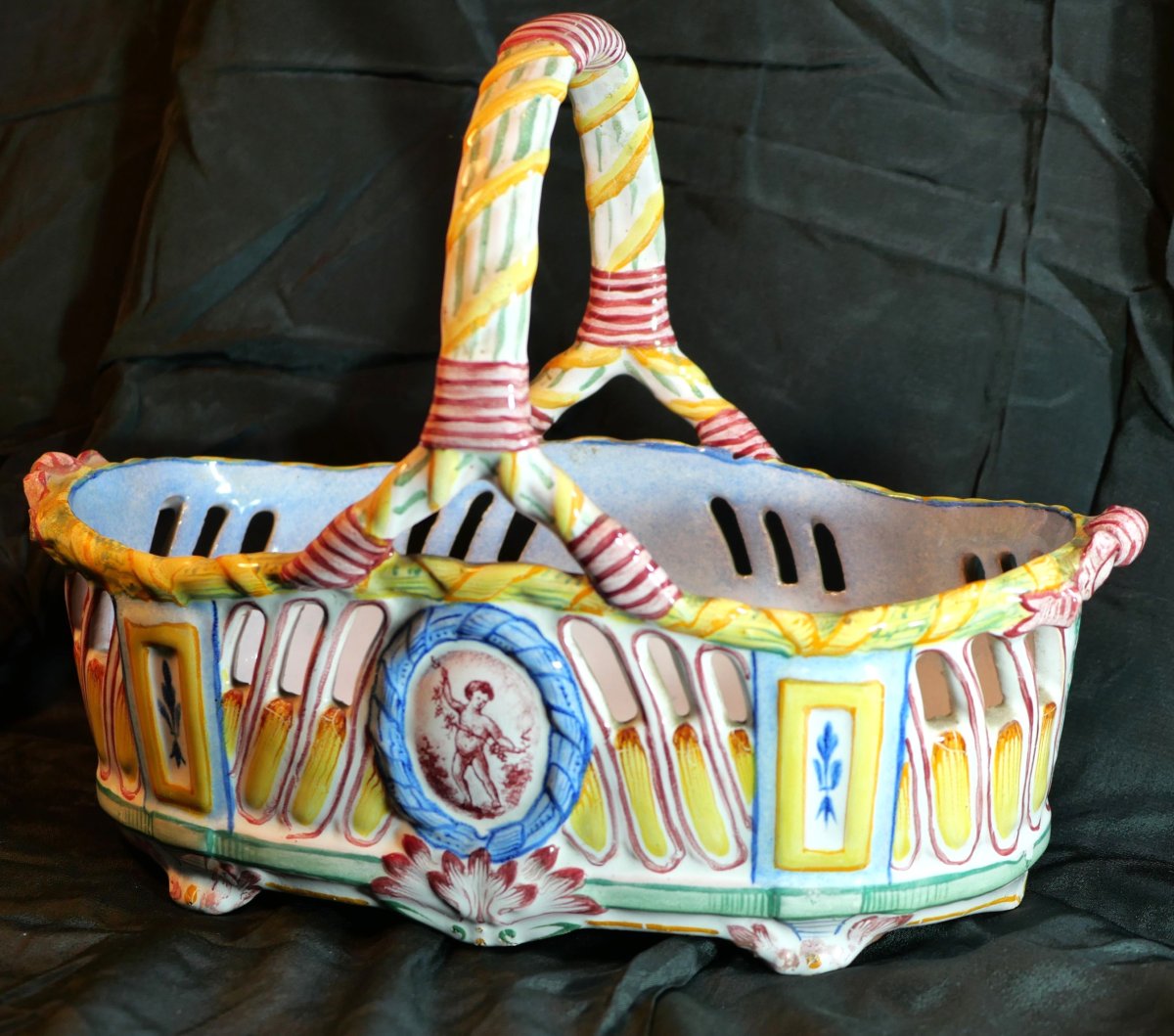 Openwork Louis XVI Style Basket In Fine Toul Earthenware Dated 1884 (lib) -photo-4