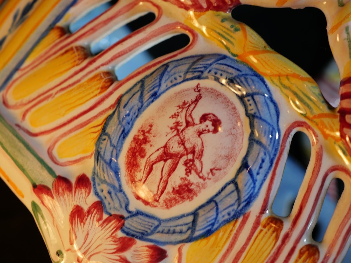 Openwork Louis XVI Style Basket In Fine Toul Earthenware Dated 1884 (lib) -photo-5