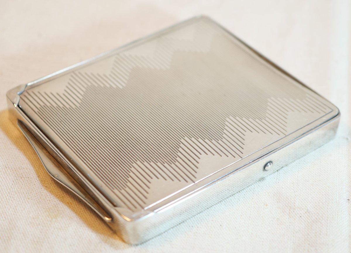 Art Deco Silver Cigarette Case With Vermeil Interior And Boar's Head, Weight 128g Sch24etu001-photo-2
