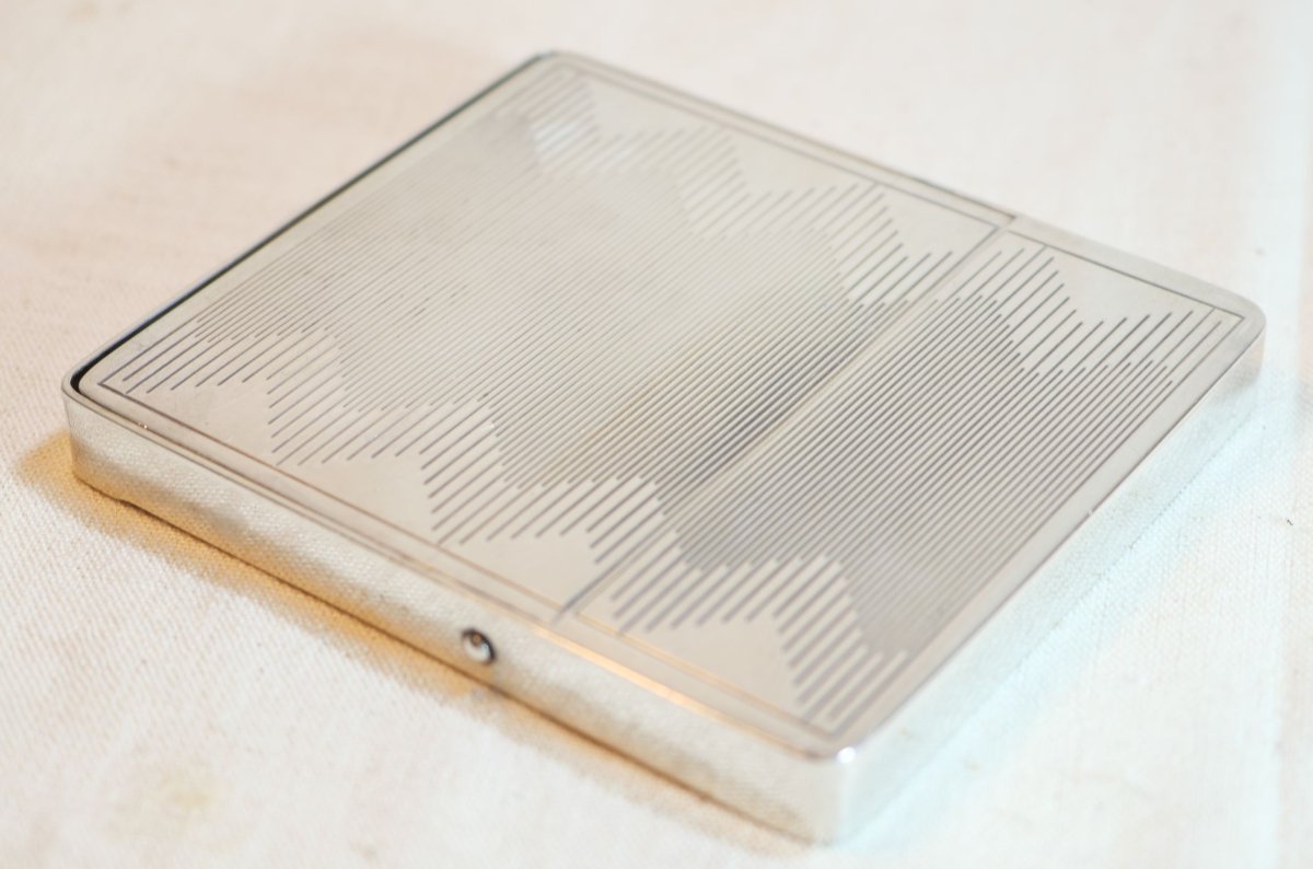 Art Deco Silver Cigarette Case With Vermeil Interior And Boar's Head, Weight 128g Sch24etu001-photo-5