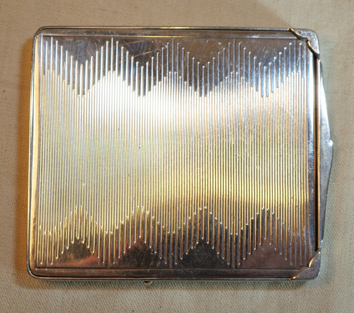 Art Deco Silver Cigarette Case With Vermeil Interior And Boar's Head, Weight 128g Sch24etu001-photo-6