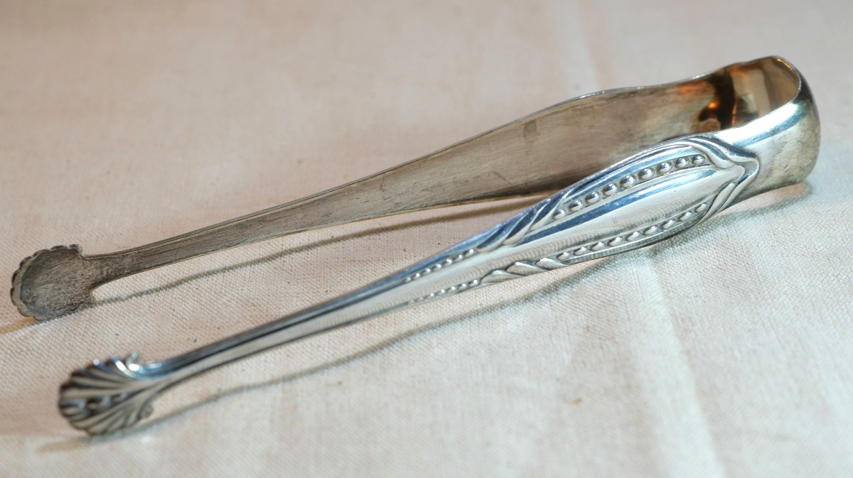 Solid Silver Sugar Tongs, Minerva Hallmark, Weight 41,73 Grams, Sch24pin001 