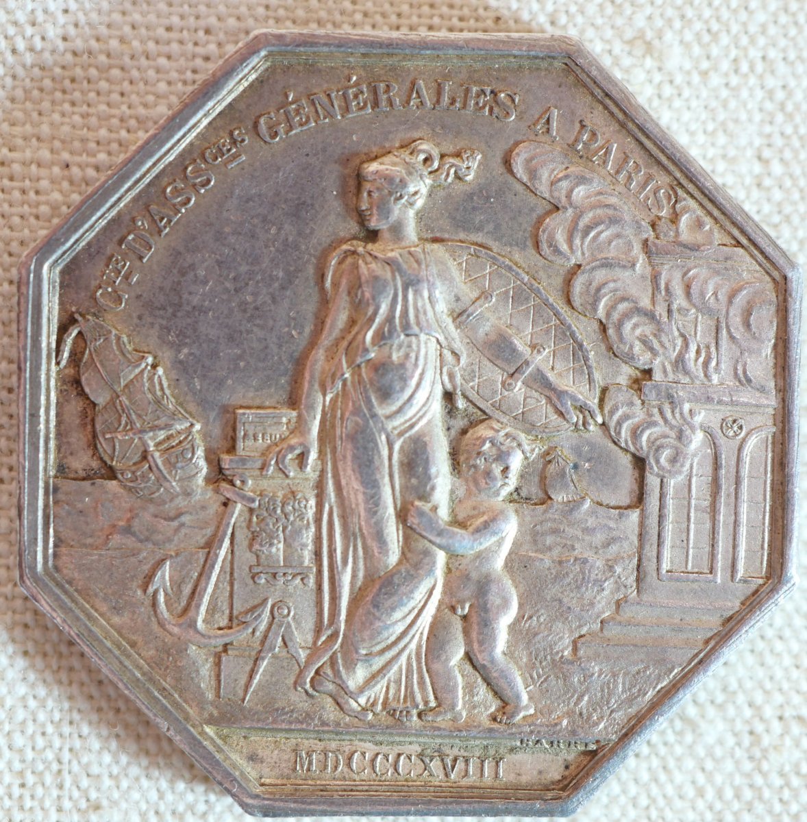 Solid Silver Token, General Insurance Company In Paris, Louis XVIII, 1818, 21g Sch24jet001-photo-2
