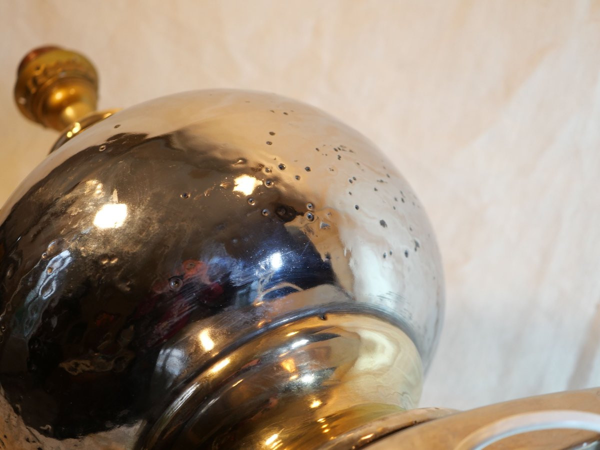 1970s Lamp Attributed To Maison Charles – Eglomisé Ceramic And Metallic Lampshade – H. 72 -photo-5