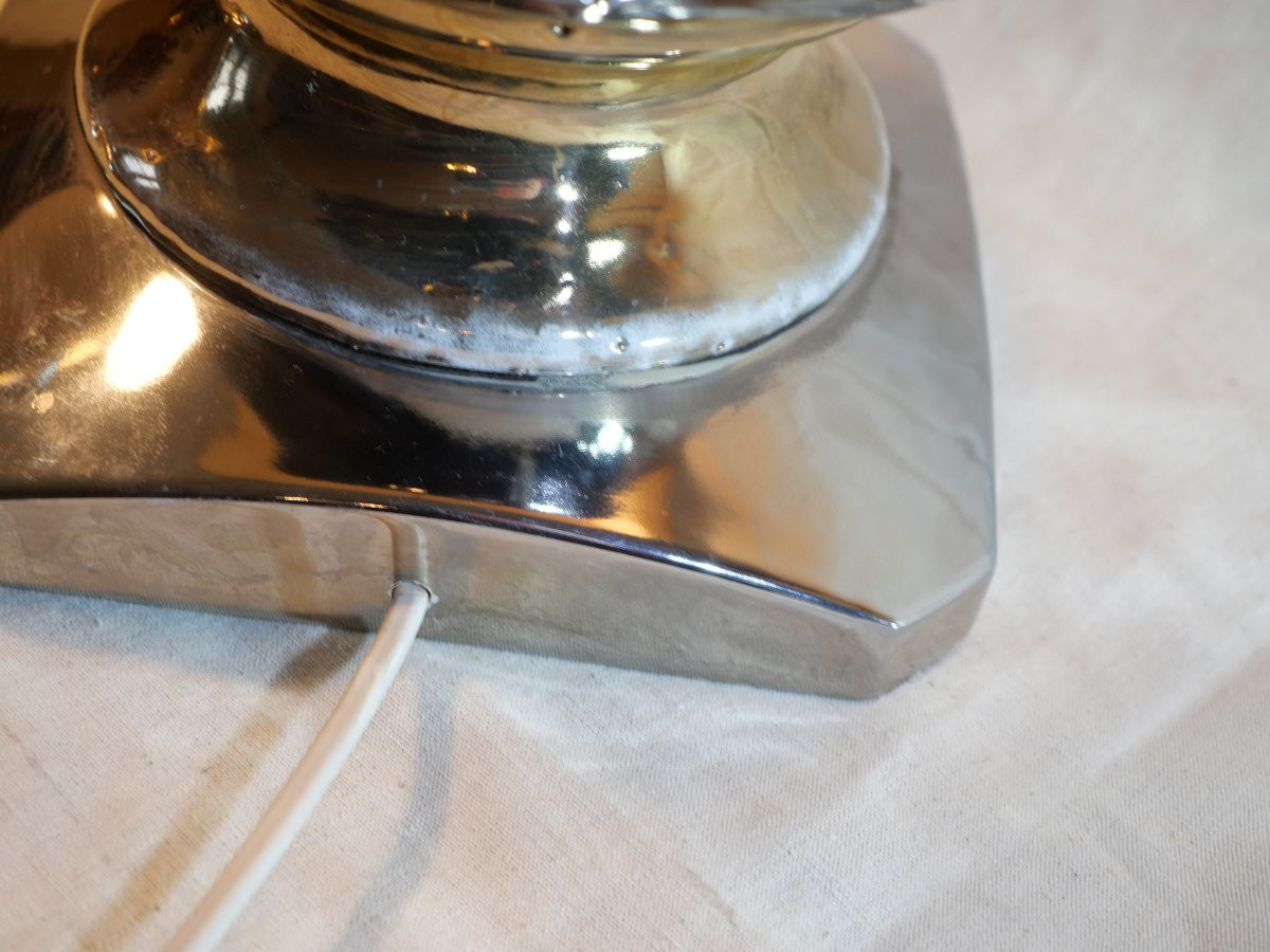 1970s Lamp Attributed To Maison Charles – Eglomisé Ceramic And Metallic Lampshade – H. 72 -photo-7
