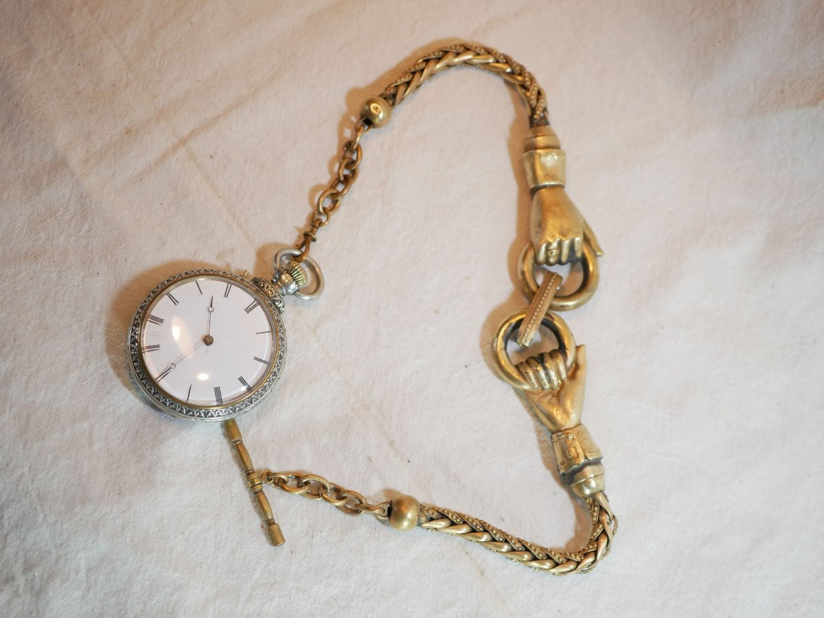 Imposing Chain Pocket Watch With Two Intertwined Hands, 19th Century - Div25cha001-photo-2