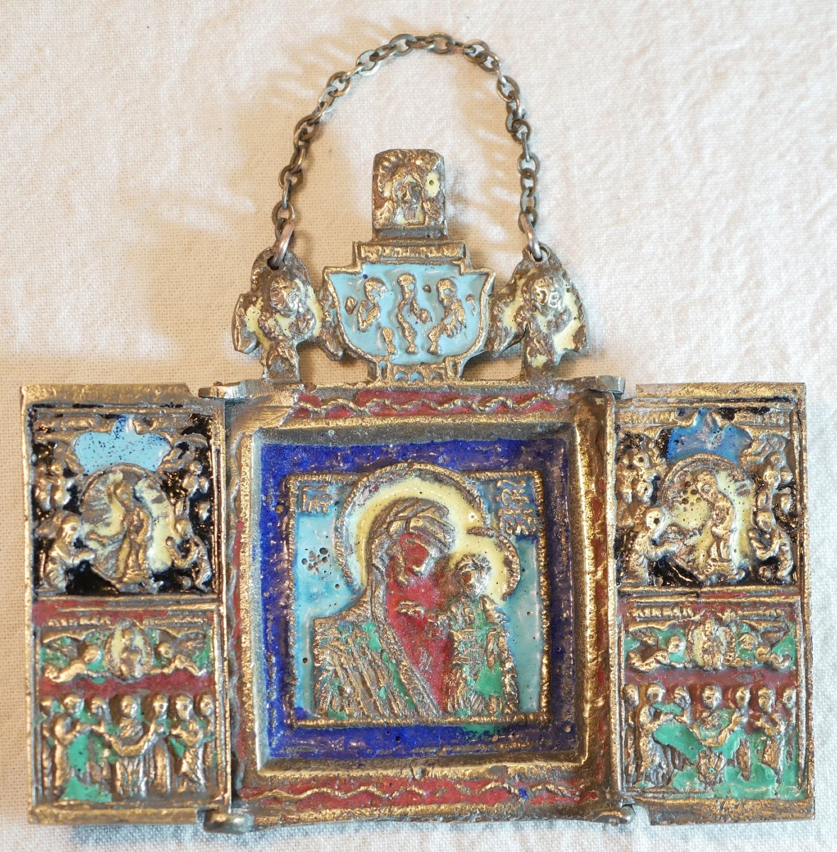 triptyque ORTHODOXE bronze émaillé, Russie impériale, avant XIXe TOU24TRI001