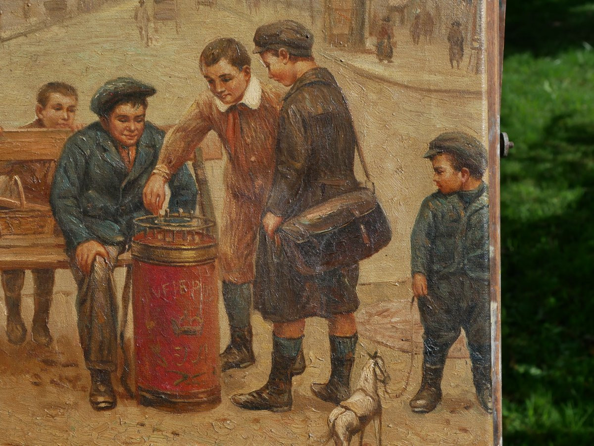 Scène Paris Jeu De Rue - Fairground And Schoolchildren - Oil On Canvas Signed Dubois 19th Century Per25hst001-photo-4