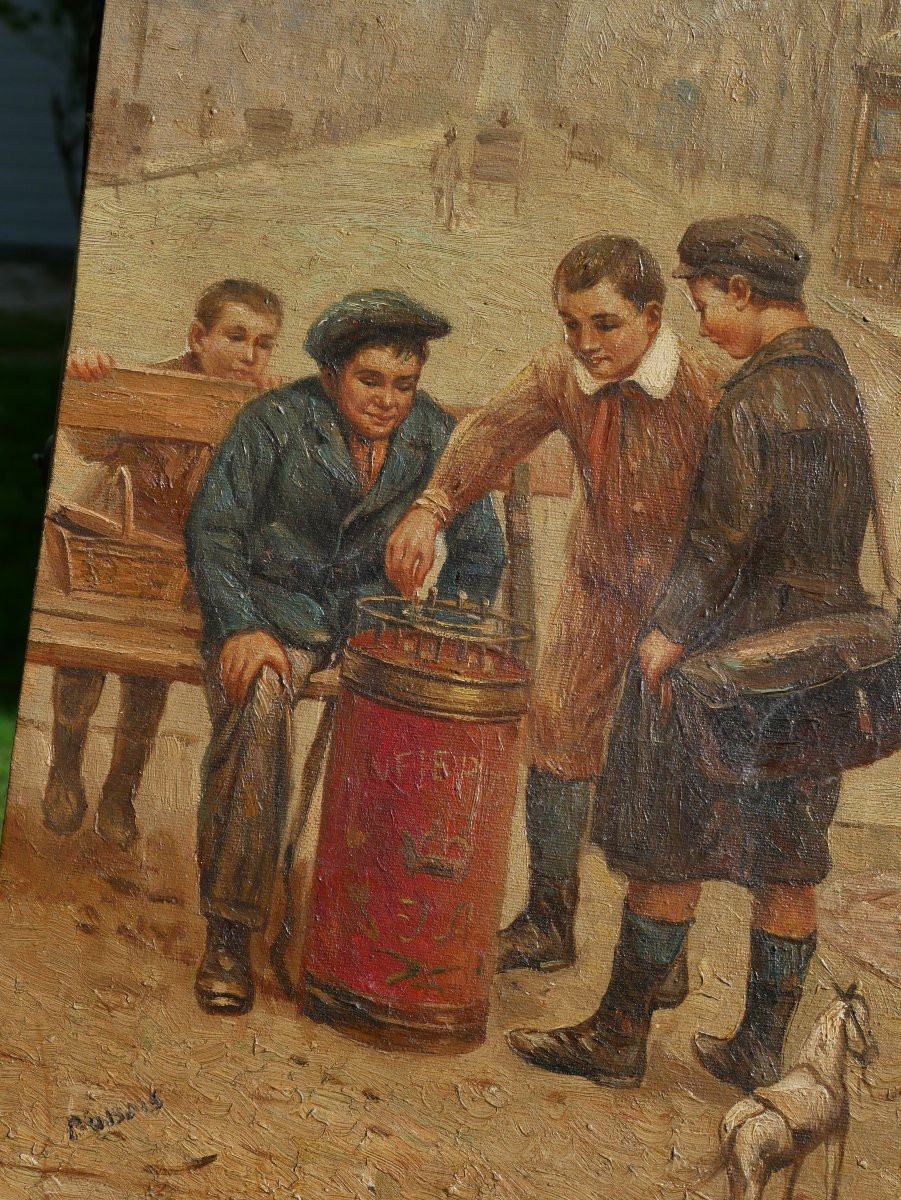 Scène Paris Jeu De Rue - Fairground And Schoolchildren - Oil On Canvas Signed Dubois 19th Century Per25hst001-photo-5