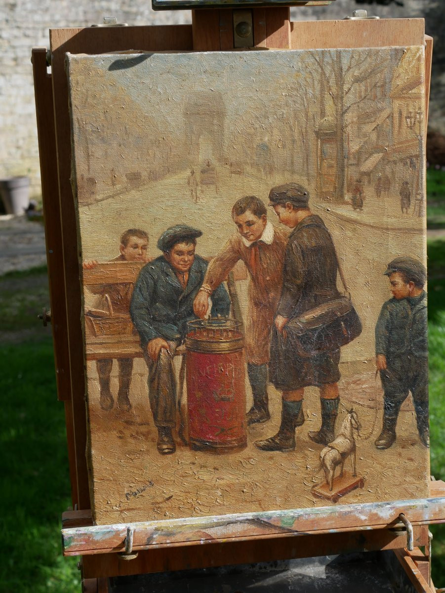 Scène Paris Jeu De Rue - Fairground And Schoolchildren - Oil On Canvas Signed Dubois 19th Century Per25hst001-photo-7