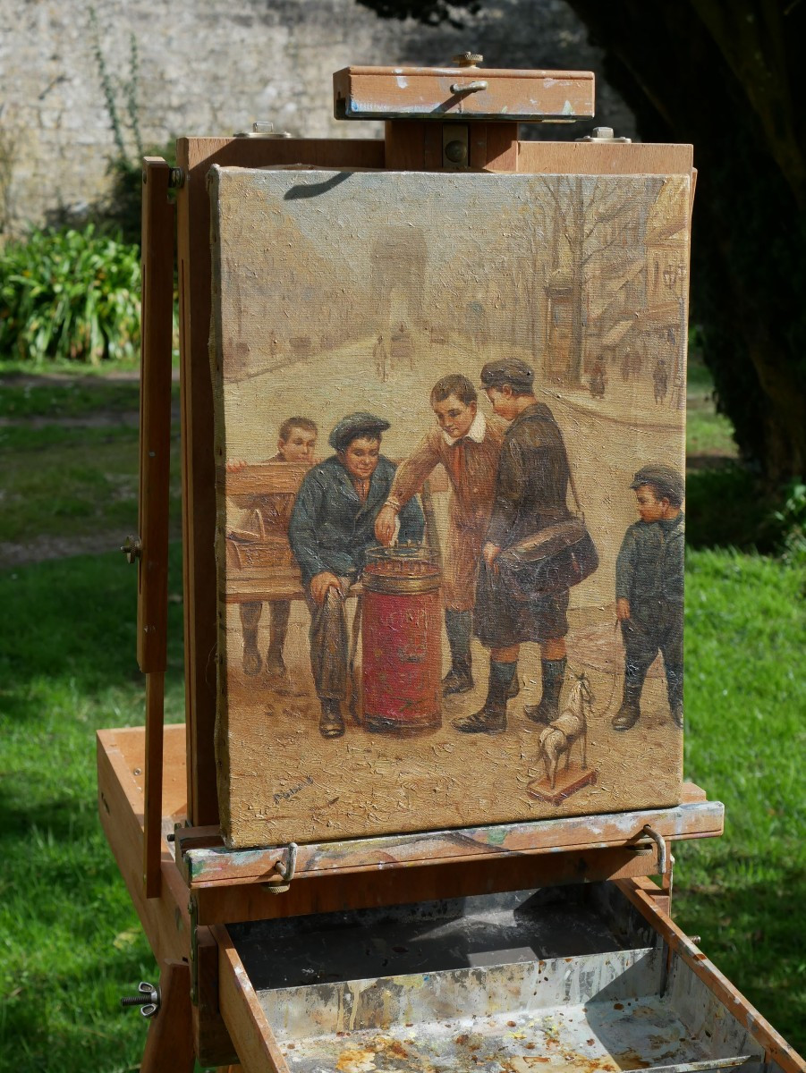 Scène Paris Jeu De Rue - Fairground And Schoolchildren - Oil On Canvas Signed Dubois 19th Century Per25hst001