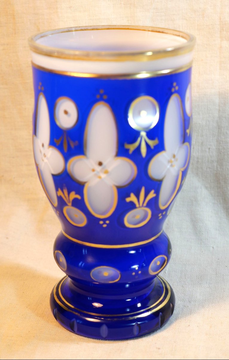 Blue And White Glass Overlay Vase With Gold Enamel Decoration - European Work, Late 19th Century Scn25ovr001-photo-3