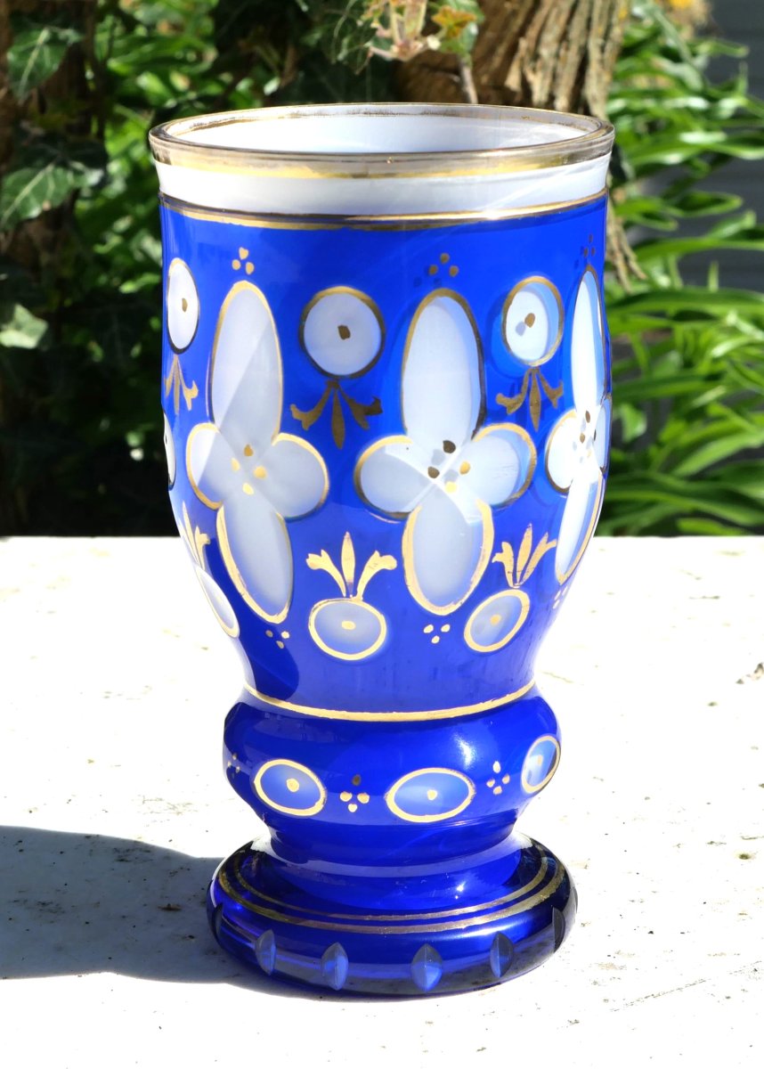 Blue And White Glass Overlay Vase With Gold Enamel Decoration - European Work, Late 19th Century Scn25ovr001-photo-1