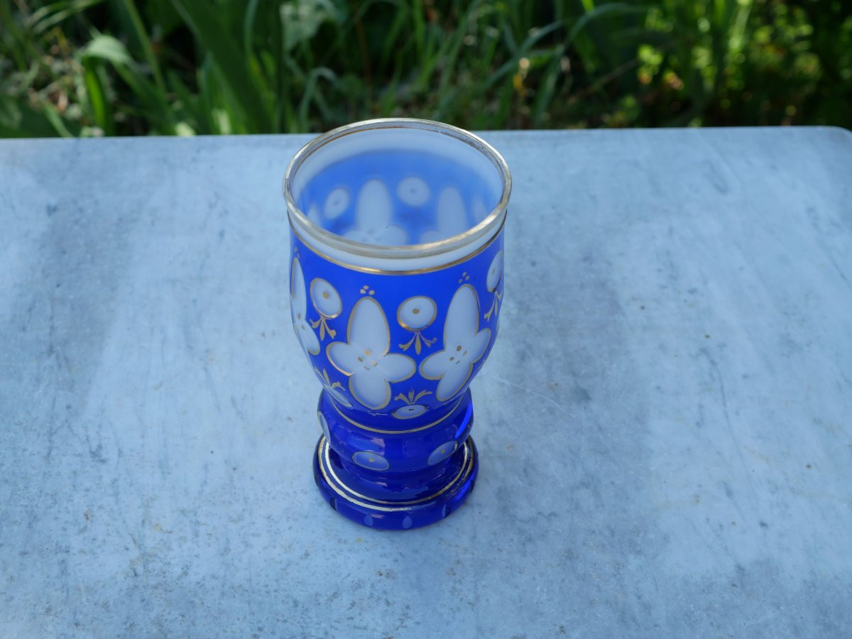 Blue And White Glass Overlay Vase With Gold Enamel Decoration - European Work, Late 19th Century Scn25ovr001-photo-5