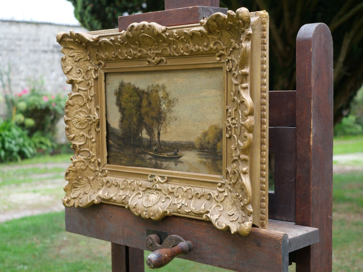 HSP dans le goût de Corot - Batelier marais rivière - peinture revers - XIXe NOY25HSP001-photo-3