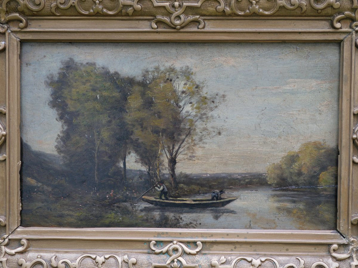 HSP dans le goût de Corot - Batelier marais rivière - peinture revers - XIXe NOY25HSP001-photo-4