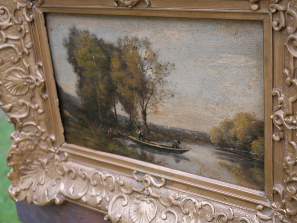 HSP dans le goût de Corot - Batelier marais rivière - peinture revers - XIXe NOY25HSP001-photo-6