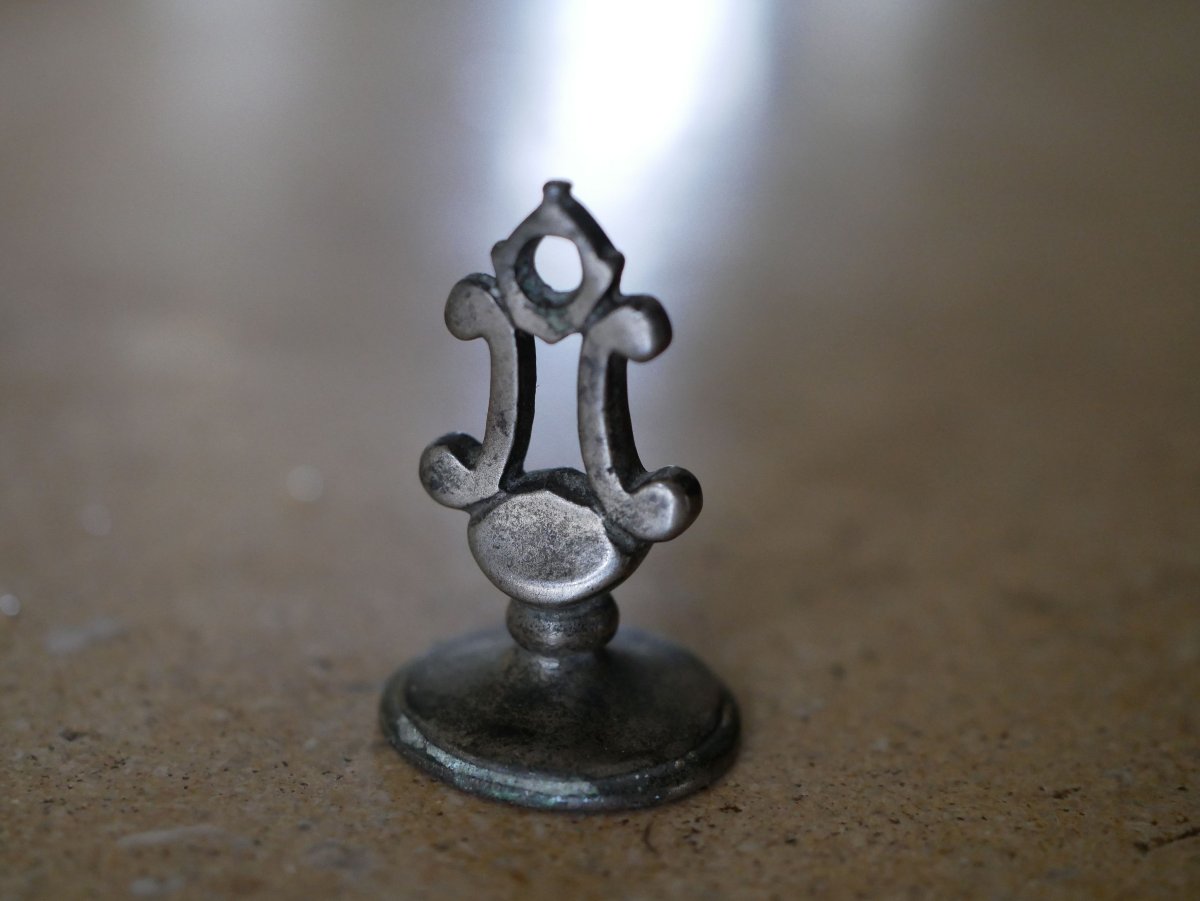 Medieval Silver Knight's Seal With Motto And Swan - 14th / 15th Century-photo-2