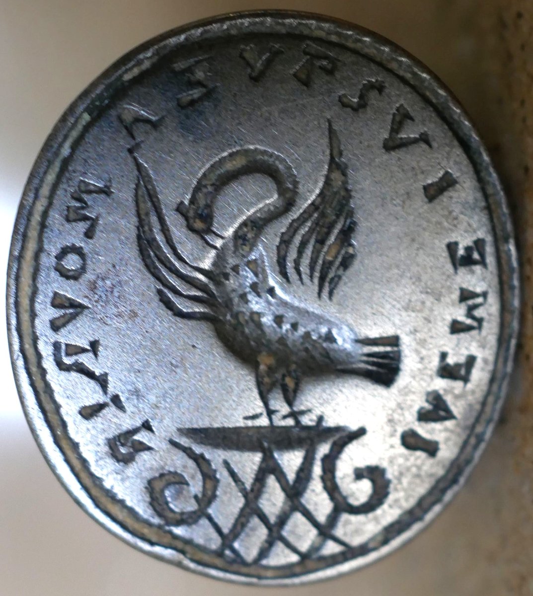Medieval Silver Knight's Seal With Motto And Swan - 14th / 15th Century